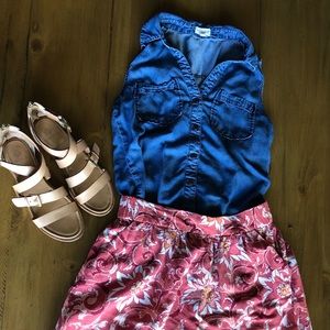 Maison Jules Sleeveless Chambray Top S